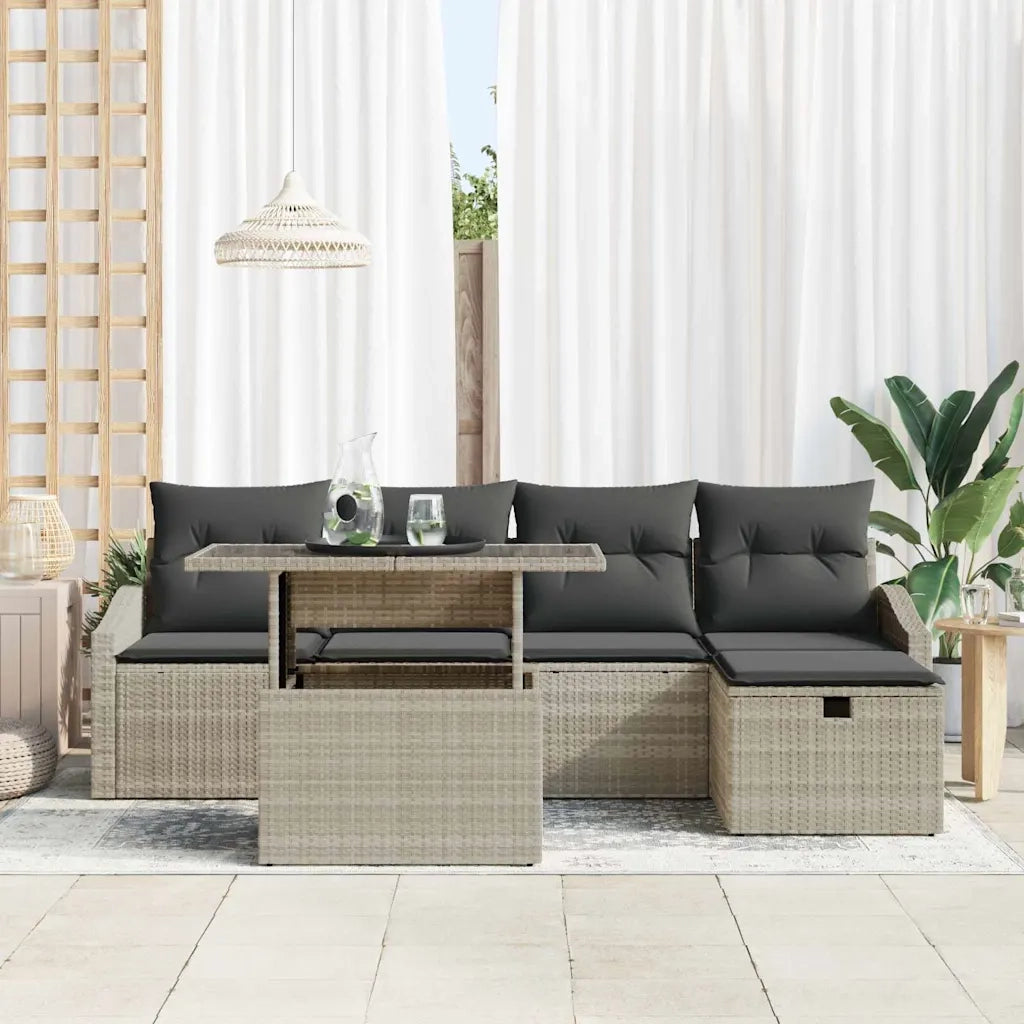 Set Divano da Giardino 6 pcs Grigio chiaro polyrattan