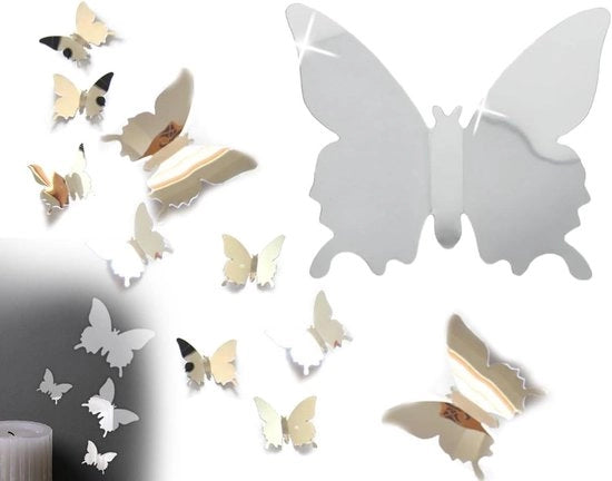 Set di 36 stickermetalliche spighe farfalle argentate per decorazione camera da letto e soggiorno, facile da applicare e riutilizzabile per un'atmosfera accogliente