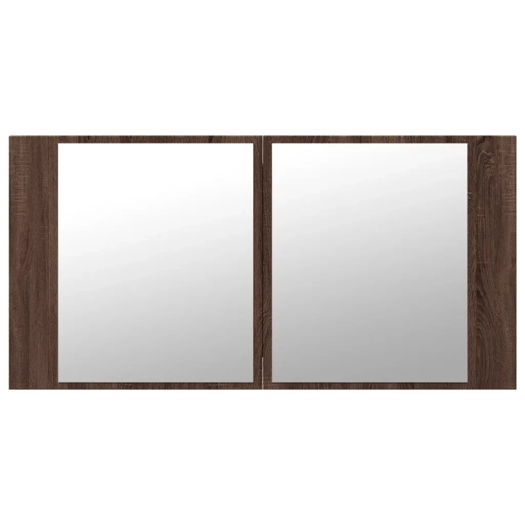 Armadietto Specchio | Armadio da bagno con LED Rovere Marrone 90x12x45cm Acrilico
