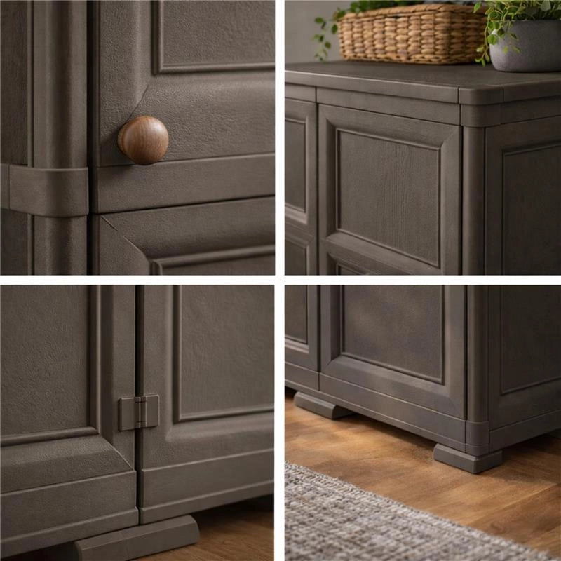 ARMADIO 2 ANTE WENGÉ 79X43X164 CM CON 4 SCOMPARTI E VANO PORTASCOPA – MOBILE ALTO ORGANIZZAZIONE CASA PER INGRESSO E LAVANDERIA