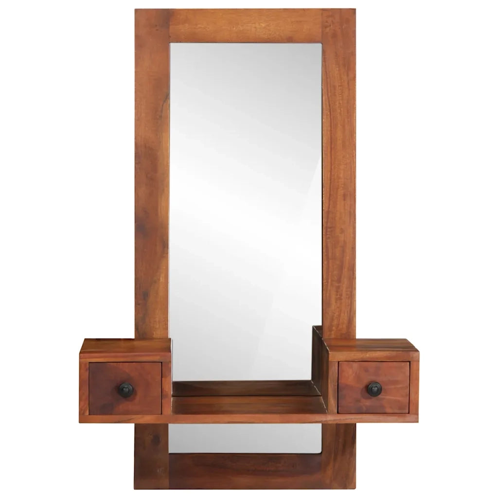 Specchio da Parete con Cassetti-Mobile con specchio 60x33x90cm Legno Massello Acacia