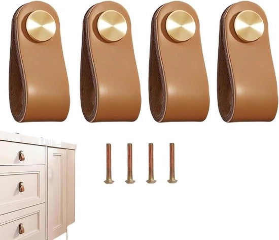 Maniglie in pelle artigianali - set da 4 - mobili cucina e bagno
