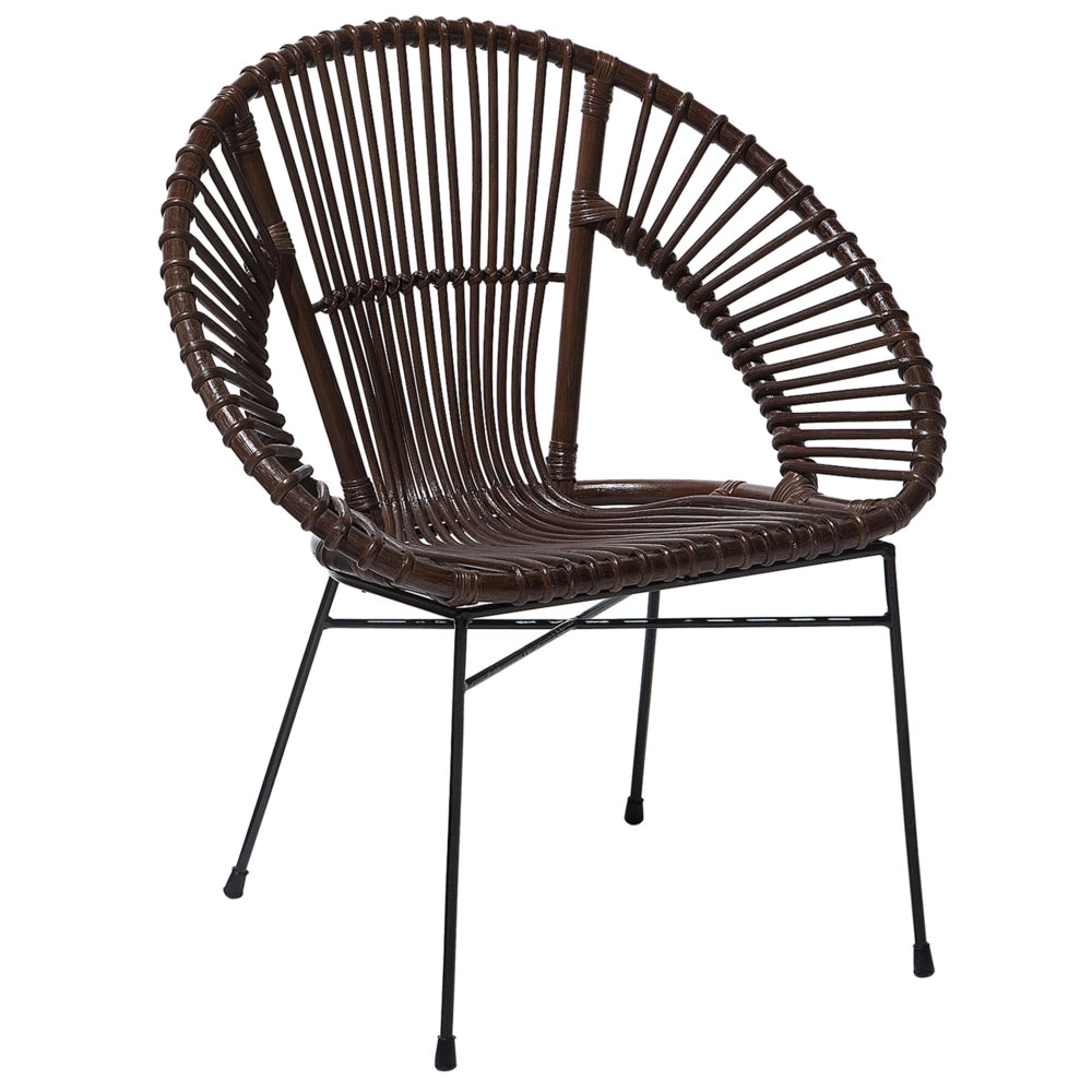 Poltrona in rattan Vimini marrone Gambe in metallo Nero Papasan Soggiorno Sala da pranzo
