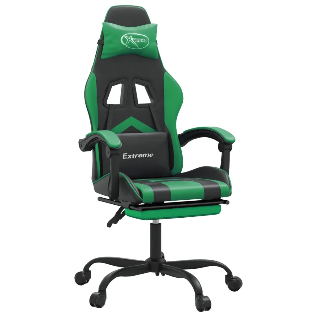 Sedia da Gaming con Poggiapiedi Nero e Verde in Similpelle cod mxl 77151