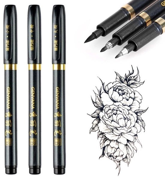 Set di pennelli calligrafici da 3 pezzi - Leggero - Misure L/M/S - Adatto alla creatività - Inchiostro impermeabile all'acqua - Migliora la tua esperienza di scrittura - Pennello calligrafico