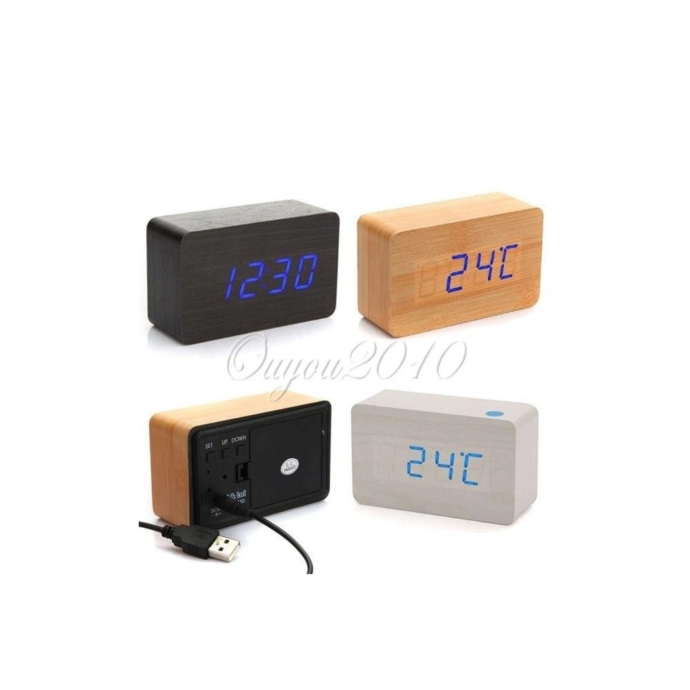 Trade Shop - Sveglia Orologio Wooden Light Led Digital Alarm Clock Calendario Termometro -