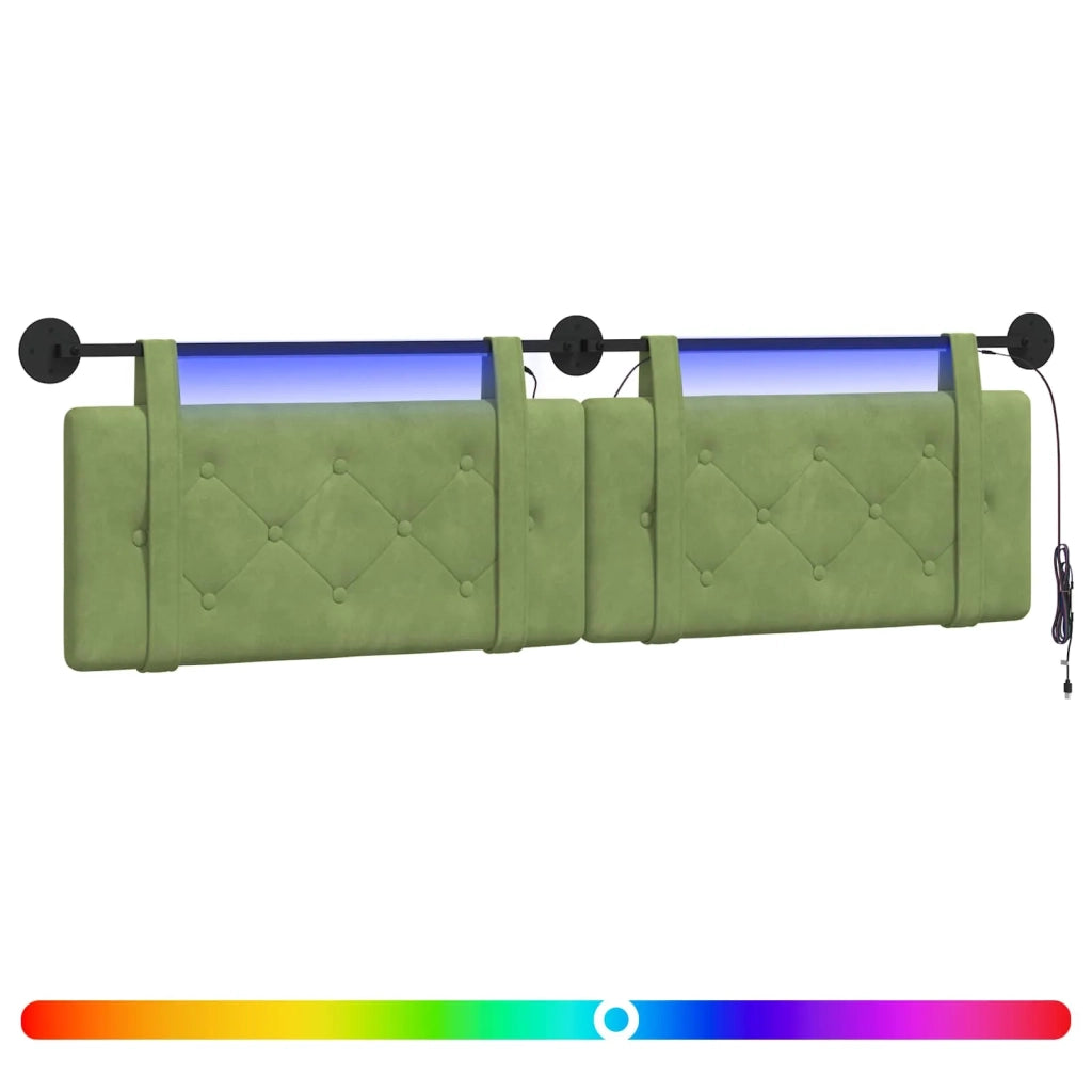 Testiera | Testata sospesa Con luce LED Verde chiaro Velluto