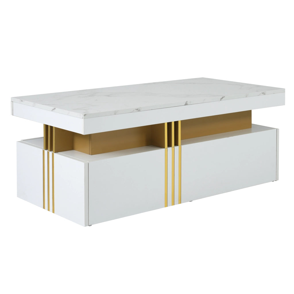 TAVOLINO DA SALOTTO Rettangolare 100x50x40 cm Bianco con 2 cassetti