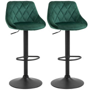 Set 2 Sgabelli Alti con Schienale e Poggiapiedi, Sgabelli da Cucina Regolabili in Velluto, Base in Metallo, 46x48x83-104 cm, Verde