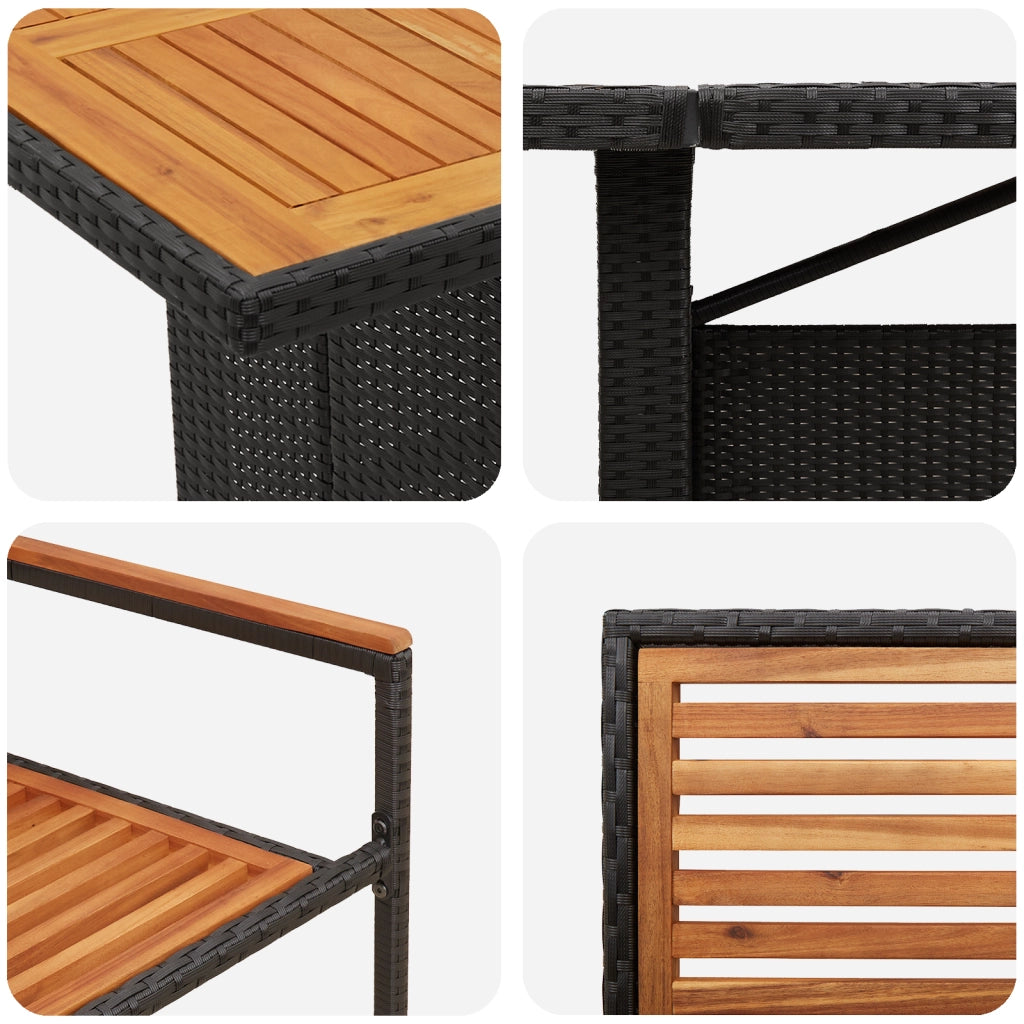 Set da Pranzo da Giardino 9 Pezzi Nero Polyrattan Acacia