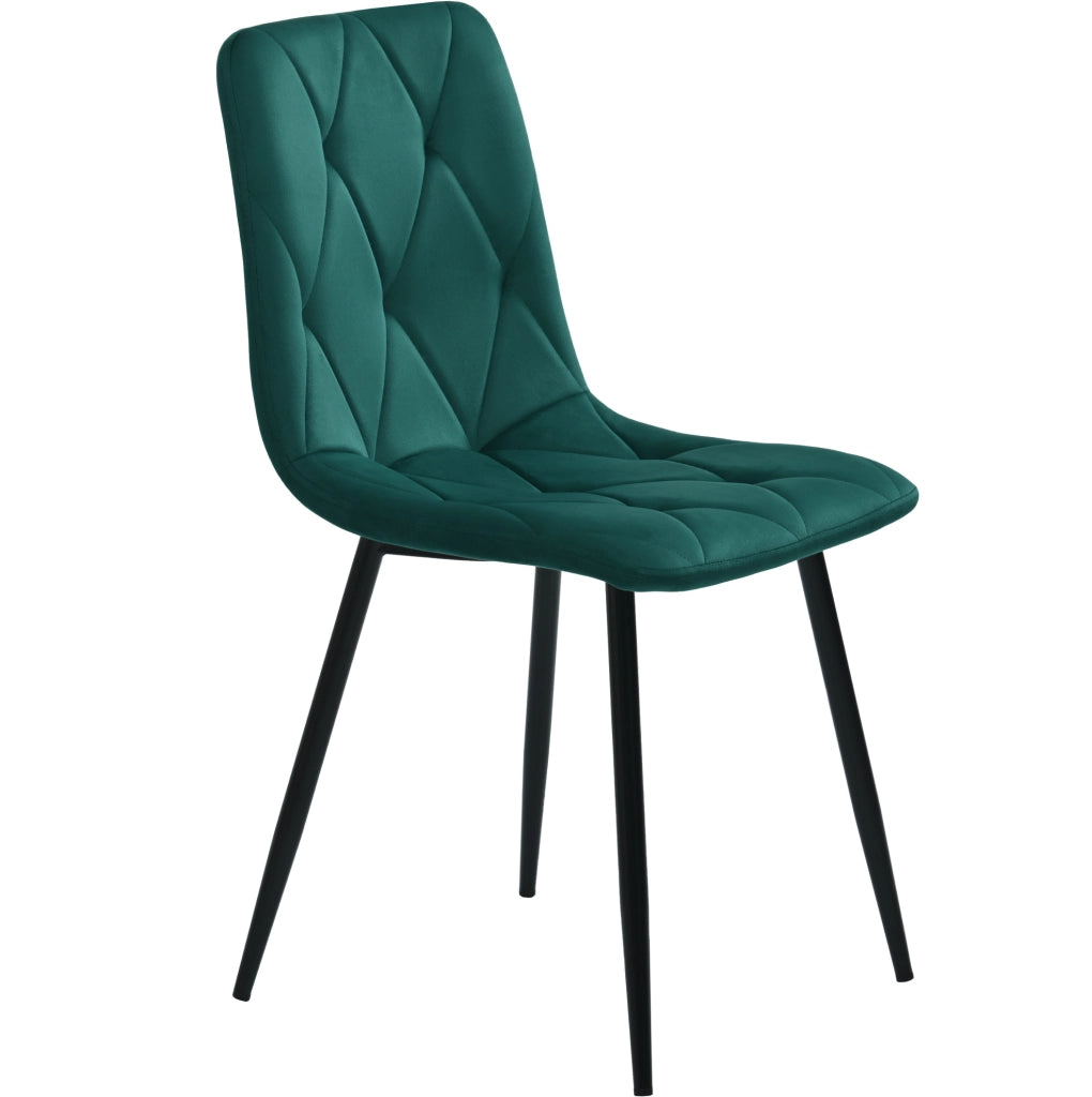 Set 4 sedie da pranzo in velluto verde scuro con gambe in metallo