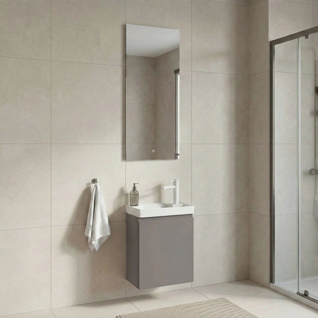 Set mobile lavabo con specchio (2 pezzi) "Ferla 40" - 40 x 22 x 50 cm - Mink opaco