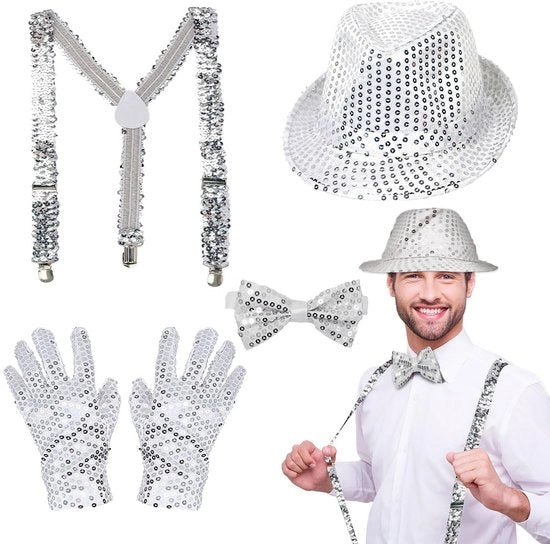 Costume con Paillet - Abito da Ballo per Jazz con Cappello - Cinture - Gonna Farfalle - Guanti - Adatto per Spettacoli - Costume da Ballo