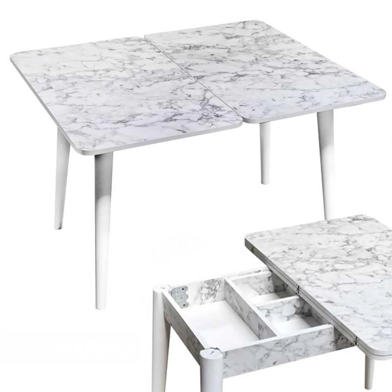 TAVOLO ALLUNGABILE CON FINITURA EFFETTO MARMO BIANCO 120 X 100 X 75 CM