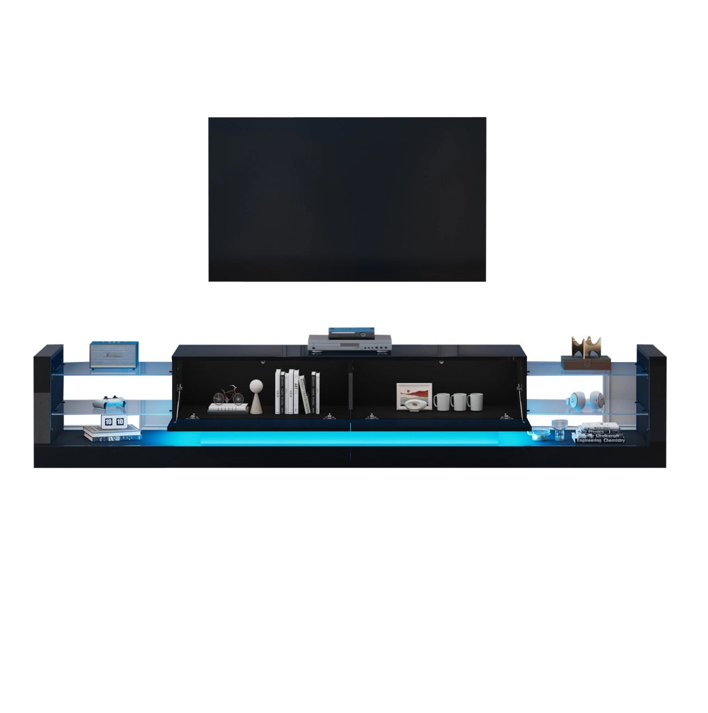 Mobile TV 181x38x38 cm con LED e 2 cassetti ribaltabili in truciolato nero