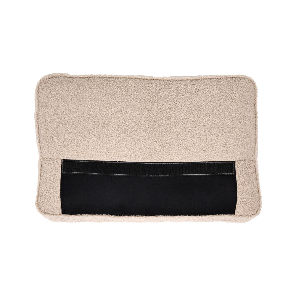 Poltrona beige in bouclé con gambe in legno di quercia stile tradizionale per soggiorno