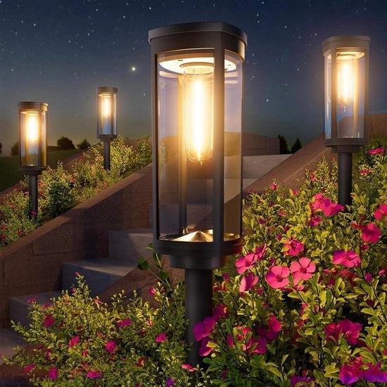 Lampade solari esterne molto luminose - 4 pezzi, colore caldo bianco, IP65 impermeabile