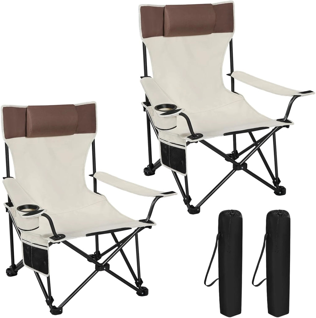 Sedia Pieghevole Campeggio, Set di 2, Sedie Richiudibili Sedia da Pesca Leggera e Portatile, Max Portata 150 kg Nero