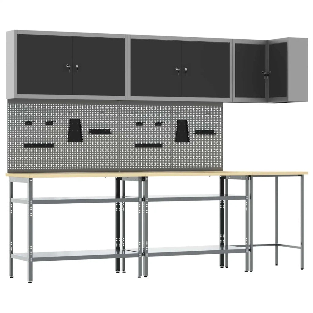 Set di mobili da lavoro con lo scaffale 10 pcs Nero e Grigio 3321514