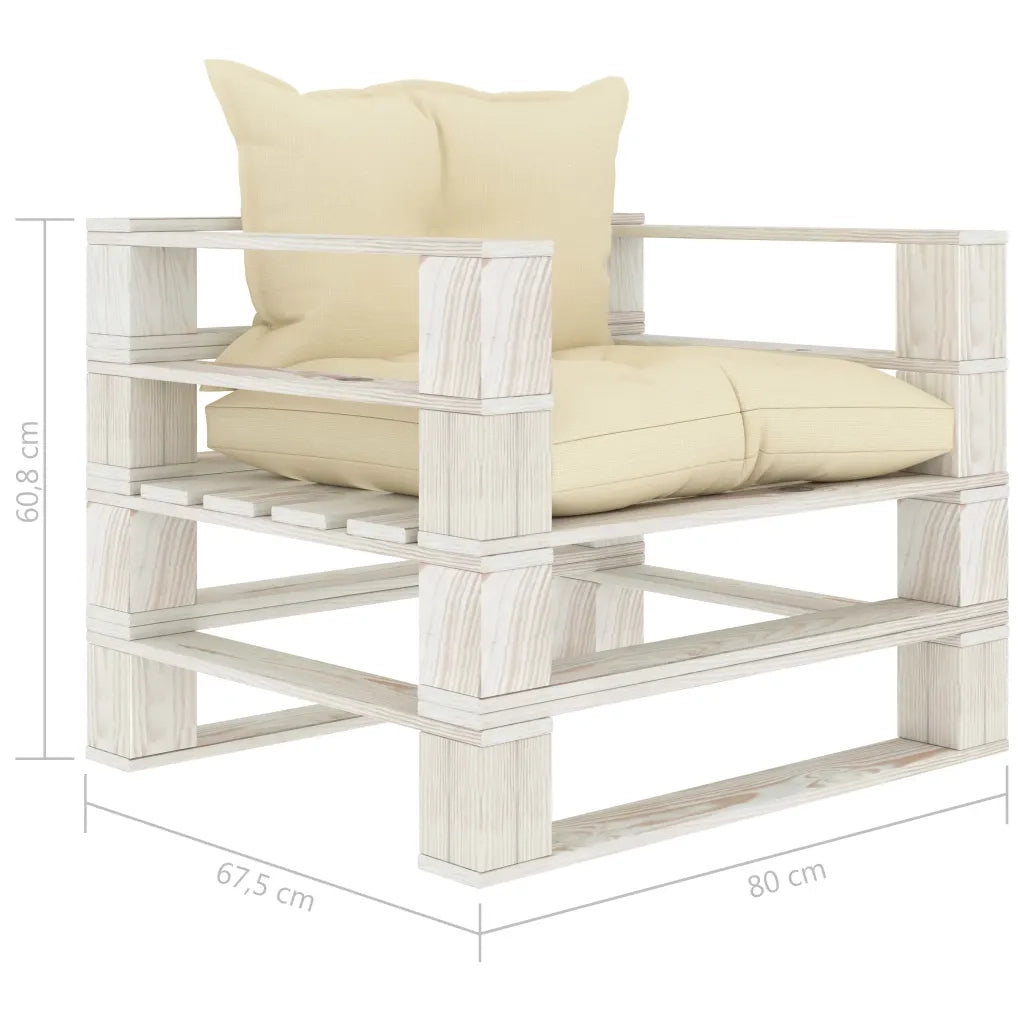 Poltrona da Giardino Pallet con Cuscini Crema in Legno 3052444