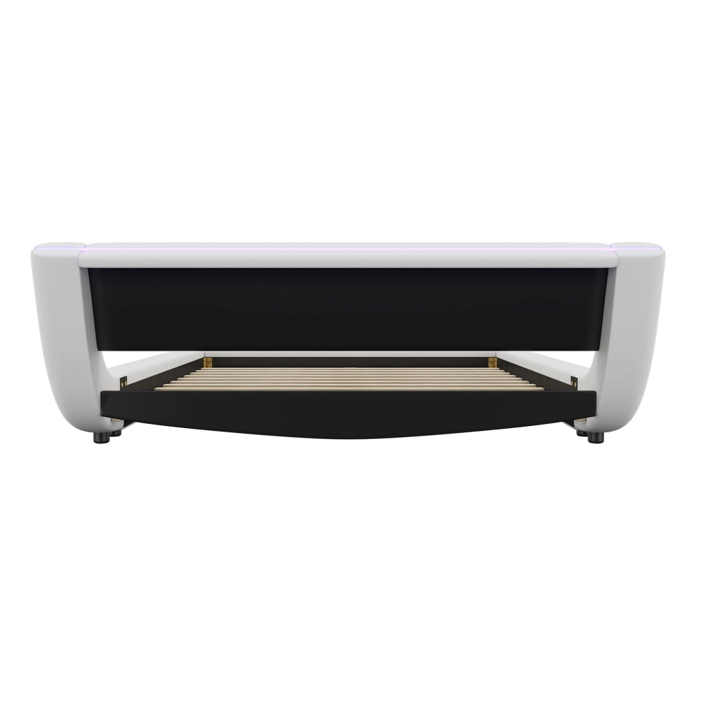 LETTO Basso 140x200 cm PU Bianco con LED Ambientale