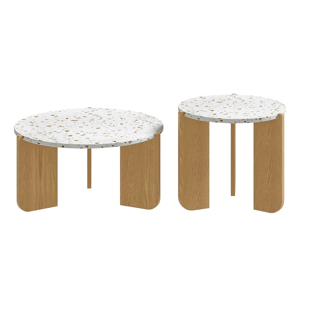 Tavolini bassi impilabili a nido in MDF, set da 2, con piano decorato e uso versatile per soggiorno e balcone