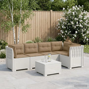 Divano da Giardino 5 Posti con Cuscini Stile Rattan PP Bianco 3444060