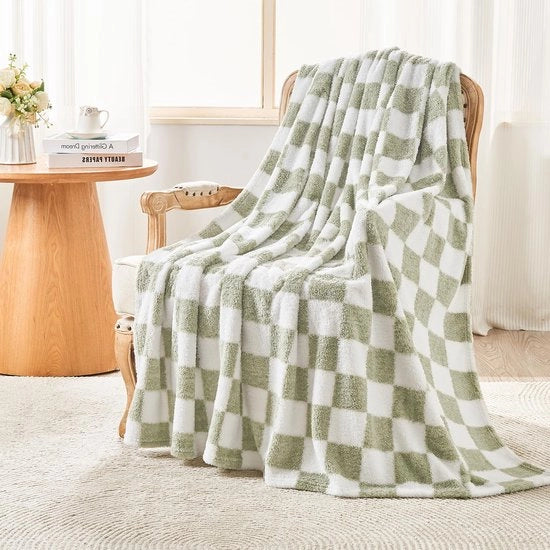 Piumino Sherpa Fluffy - Decongestionante deken, morbido e caldo piumino e deken di lana e fleece, coperta, plaid, coperta per divano, verde sabbia, 130 x 150 cm
