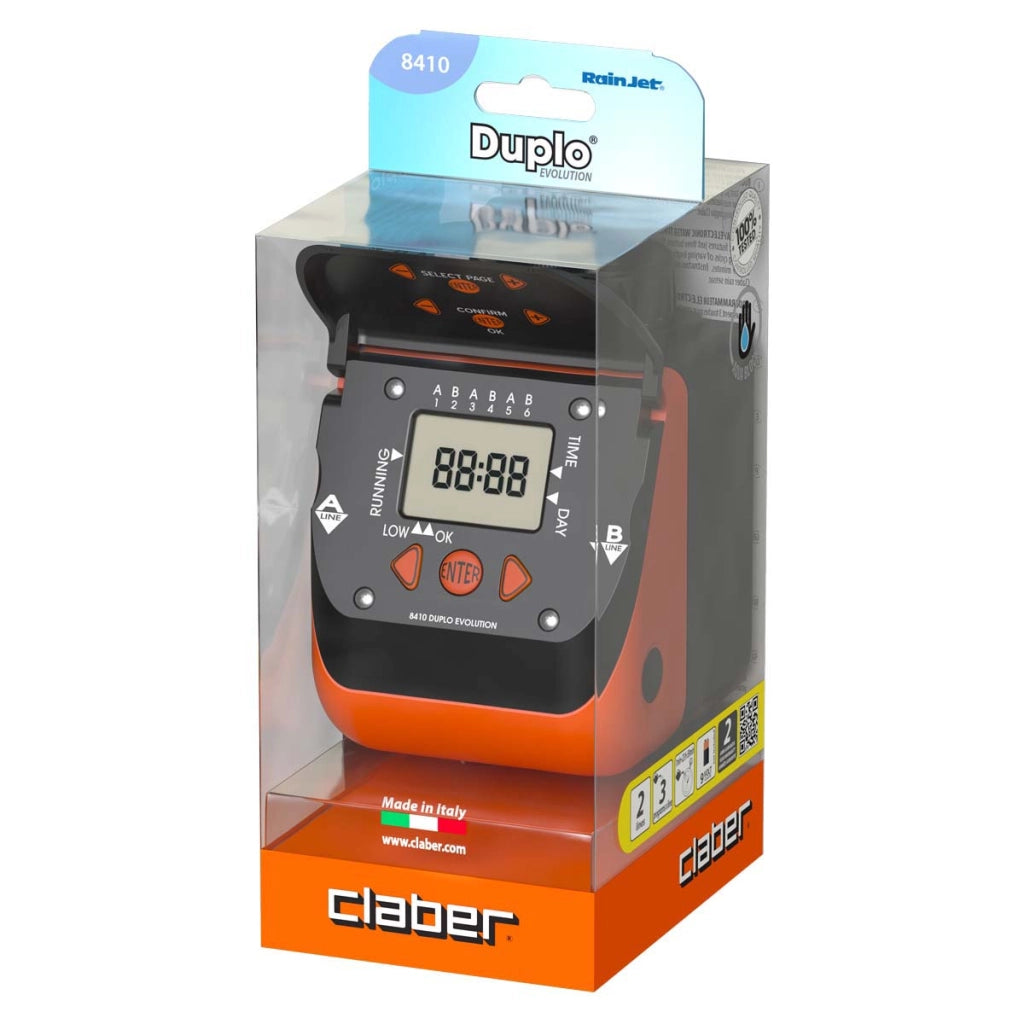 CENTRALINA IRRIGAZIONE AQUADUE DUPLO EVO CLABER  INNESTO RAPIDO 3/4F 1XTRANSISTOR VOLT 9 SELF 8410