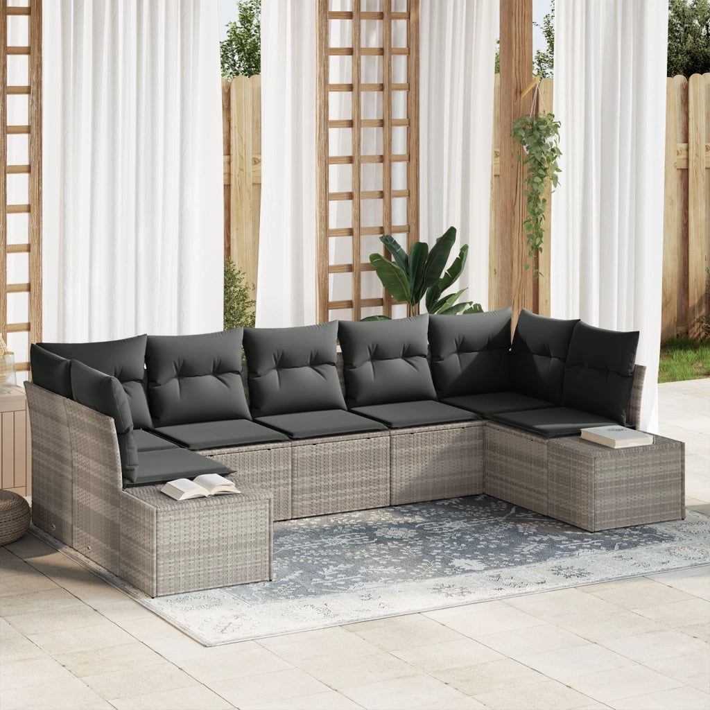 Set divano da giardino da 7 pezzi con cuscini grigio chiaro in polirattan