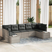 Set divano da giardino da 7 pezzi con cuscini grigio chiaro in polirattan