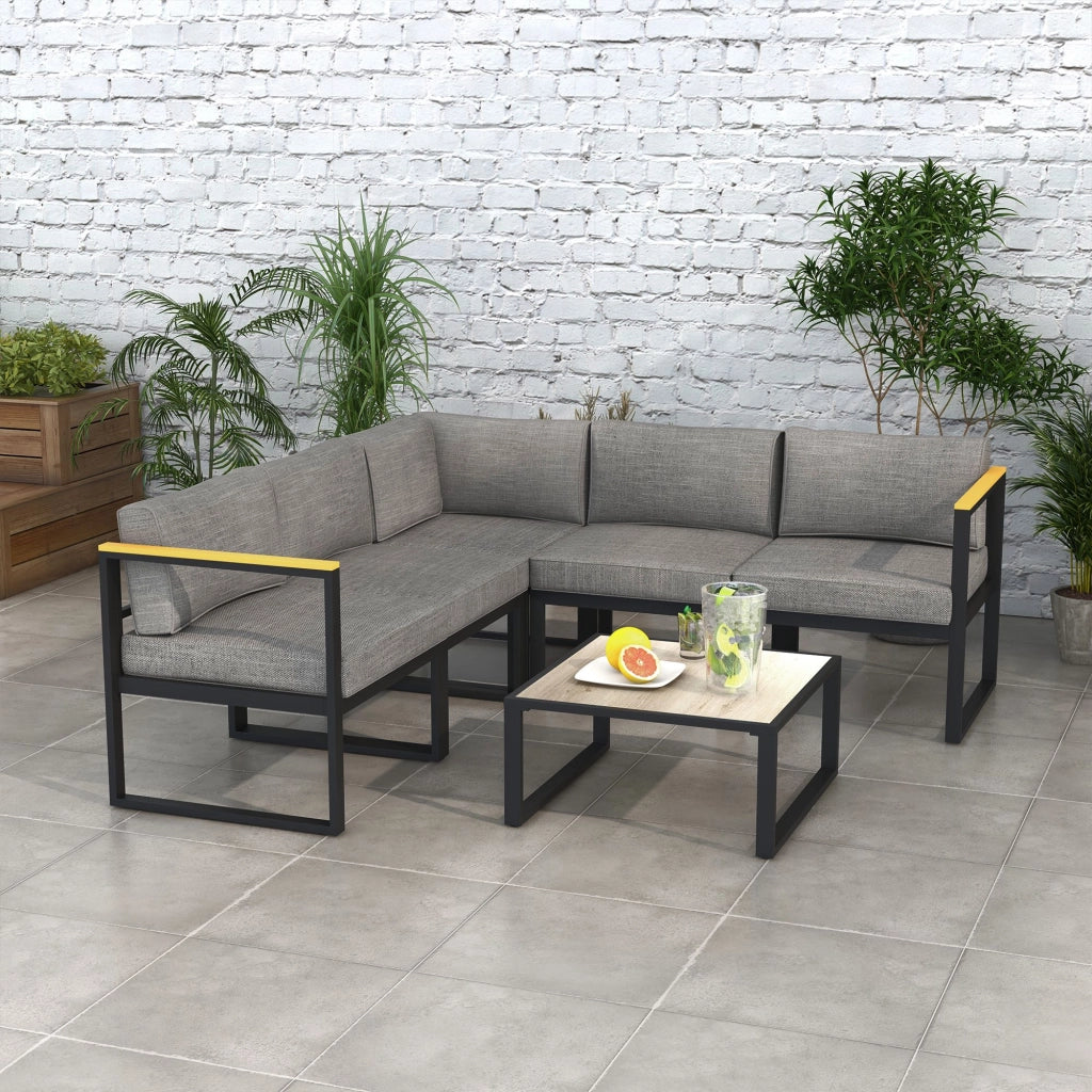 Set Salotto da Giardino con Divano e Tavolino ¨C Zephmum ¨C Alluminio, Cuscini Grigio
