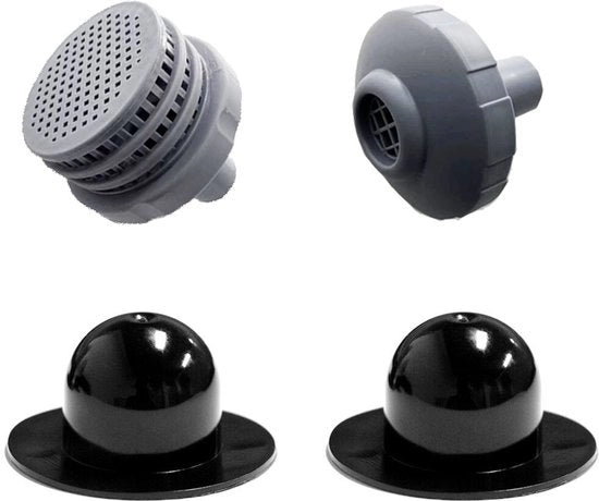 4x Sostituzione valvola di aspirazione per piscina - adatto per Intex e Bestway hole plug - Ø 32 mm - valvola di aspirazione con connettore a rete - accessorio robusto per il mantenimento della piscina - Grigio