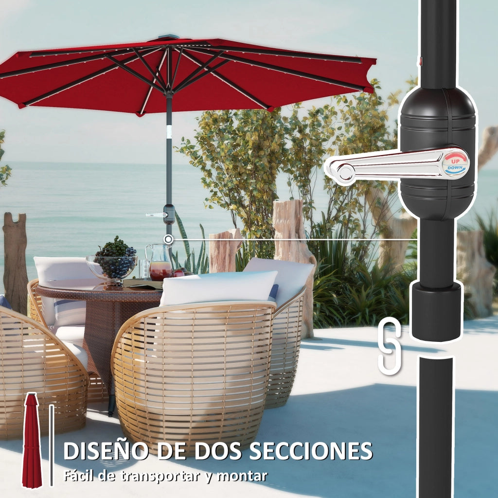 Ombrellone da Giardino ¨C zephmum ¨C Bordeaux, ?292 cm, con Luci LED Solari