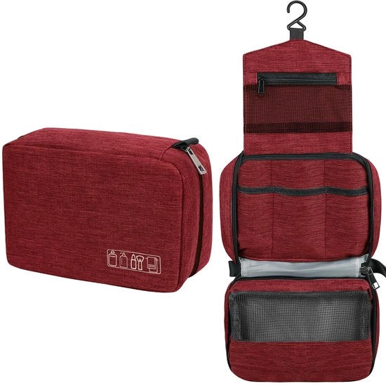 Toilette per Uomo, Borsa Cosmetici per Donna - Toilette Applicabile con Gancio, Accessorio da Viaggio, Impermeabile, Unisex (Rosso Vino)