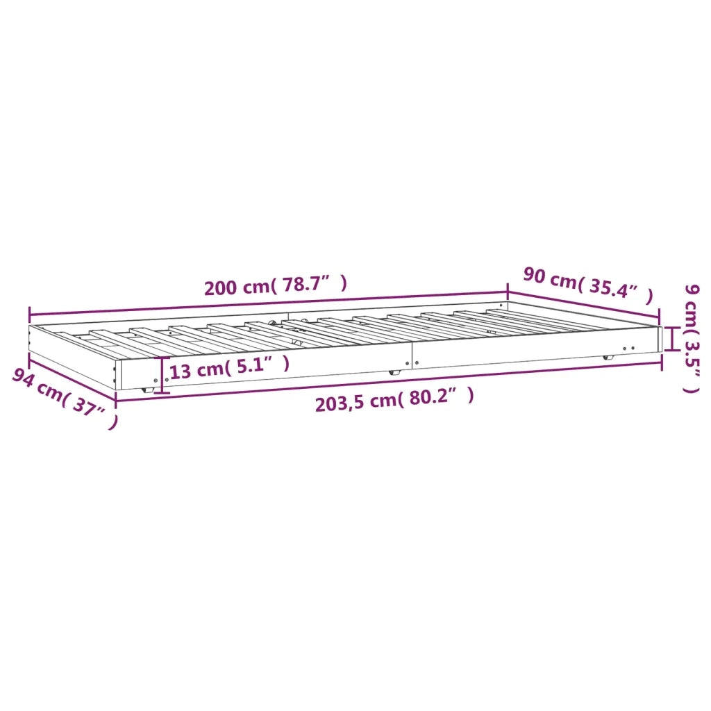 Giroletto senza Materasso Bianco 90x200 cm Legno Massello Pino 823495
