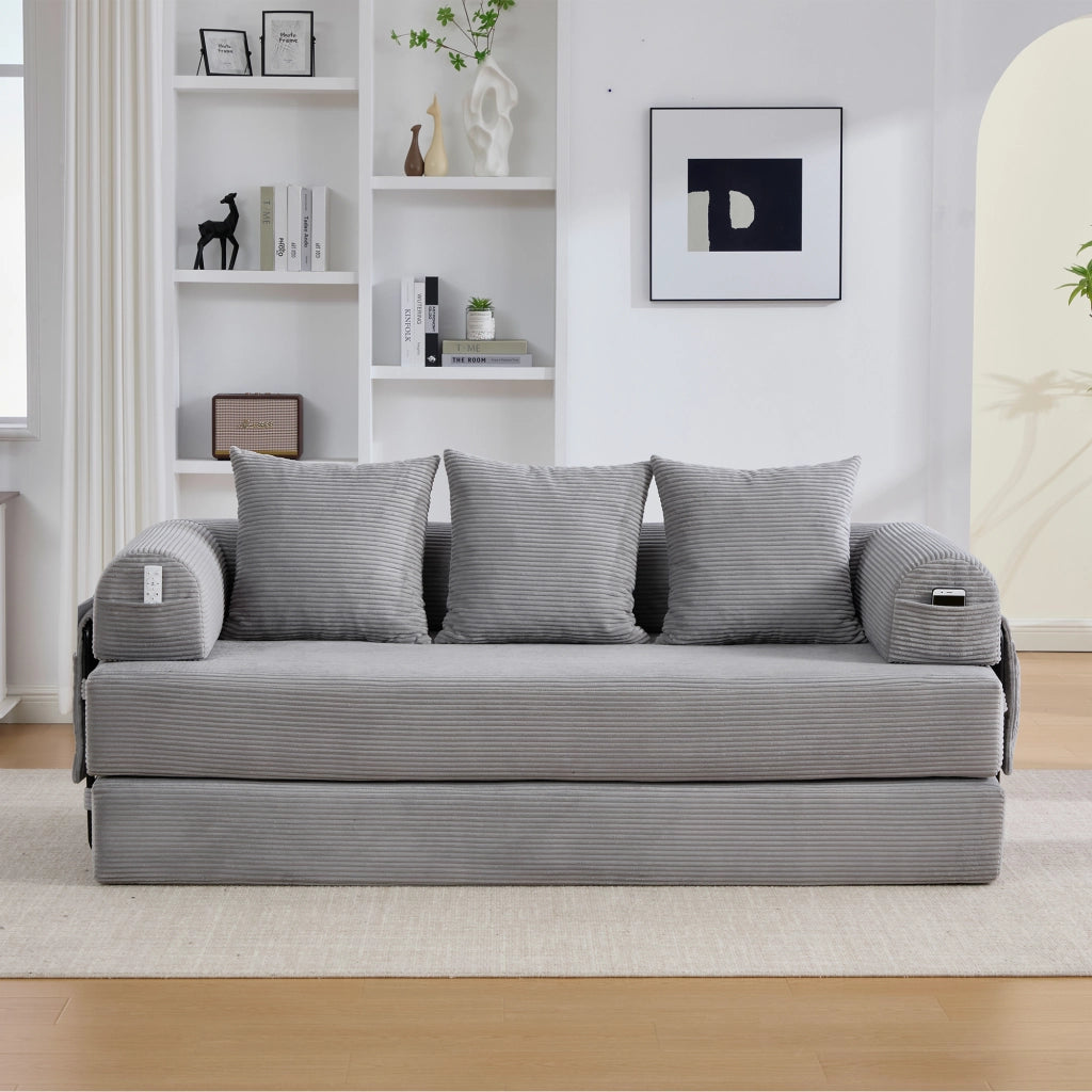DIVANO modulare 200x94x67 cm in velluto a coste grigio chiaro
