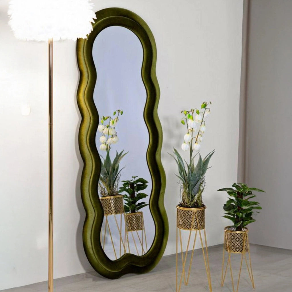 Specchio Marylin, Specchiera, Articolo d'arredo a muro, Decorazione con specchio, 60x4 h160 cm, Verde
