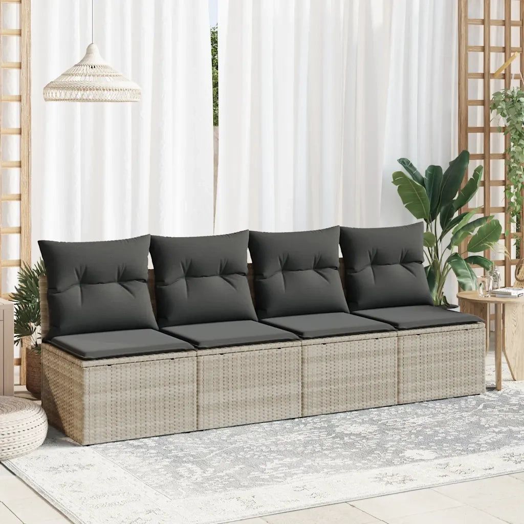 Divano Giardino 2pz | Set Salotto da Giardino con Cuscini Grigio Chiaro Polyrattan Acacia