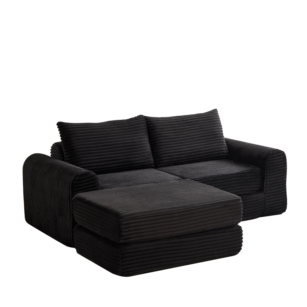 Divano Letto 2 in 1 con Pouf Estraibile e Cuscini ¨C Xylo ¨C Velluto a Coste Modulare