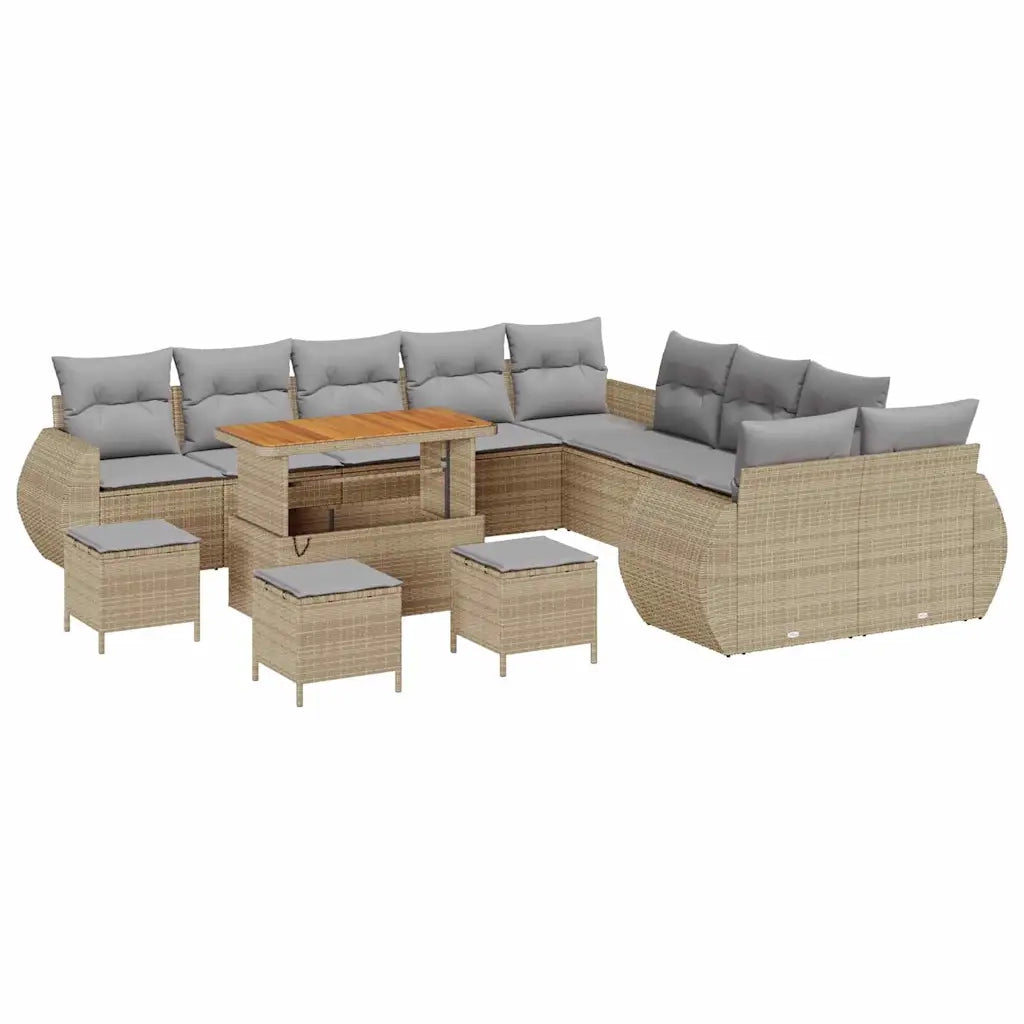 Set Divano da Giardino 14 pcs Beige polyrattan