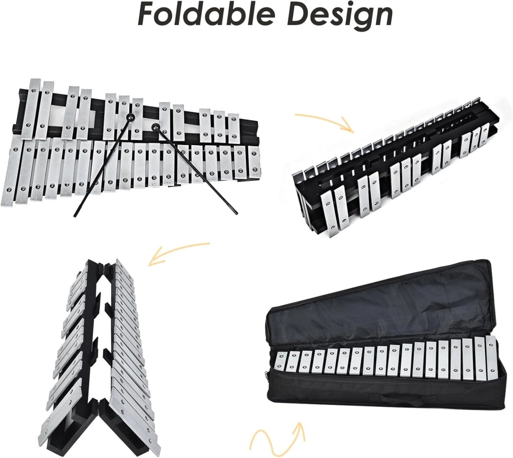 Xilofono 30 note, carillon con tasti in metallo e 2 bacchette, strumento a percussione a mano, con custodia per il trasporto, strumento musicale per bambini e adulti