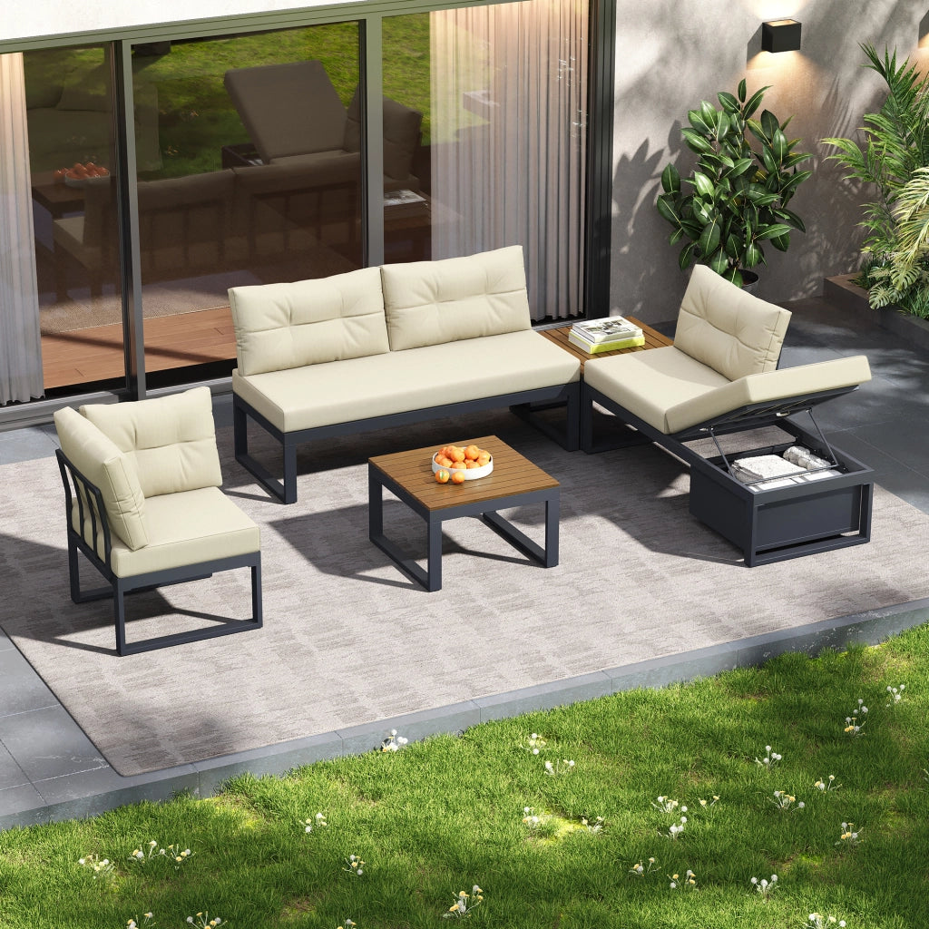 Set Divano da Giardino Reclinabile con Cuscini e Vano Contenitore ¨C MINIMAL ¨C Beige