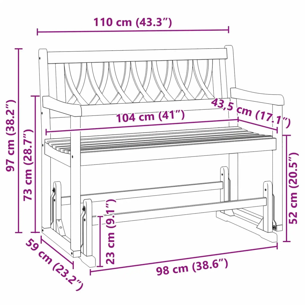 Panca Glider da Giardino Naturale 110 x 59 x 97 cm 42028080