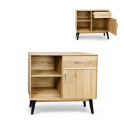 MOBILE MODERNO IN LEGNO CON 2 RIPIANI, 1 ANTA E CASSETTO COLORE ROVERE DIMENSIONI 94X38X74 CM
