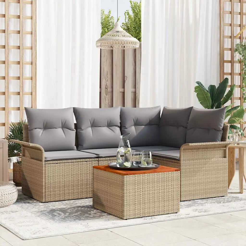 Set Divano da Giardino 5 pcs Beige e Grigio Chiaro polyrattan