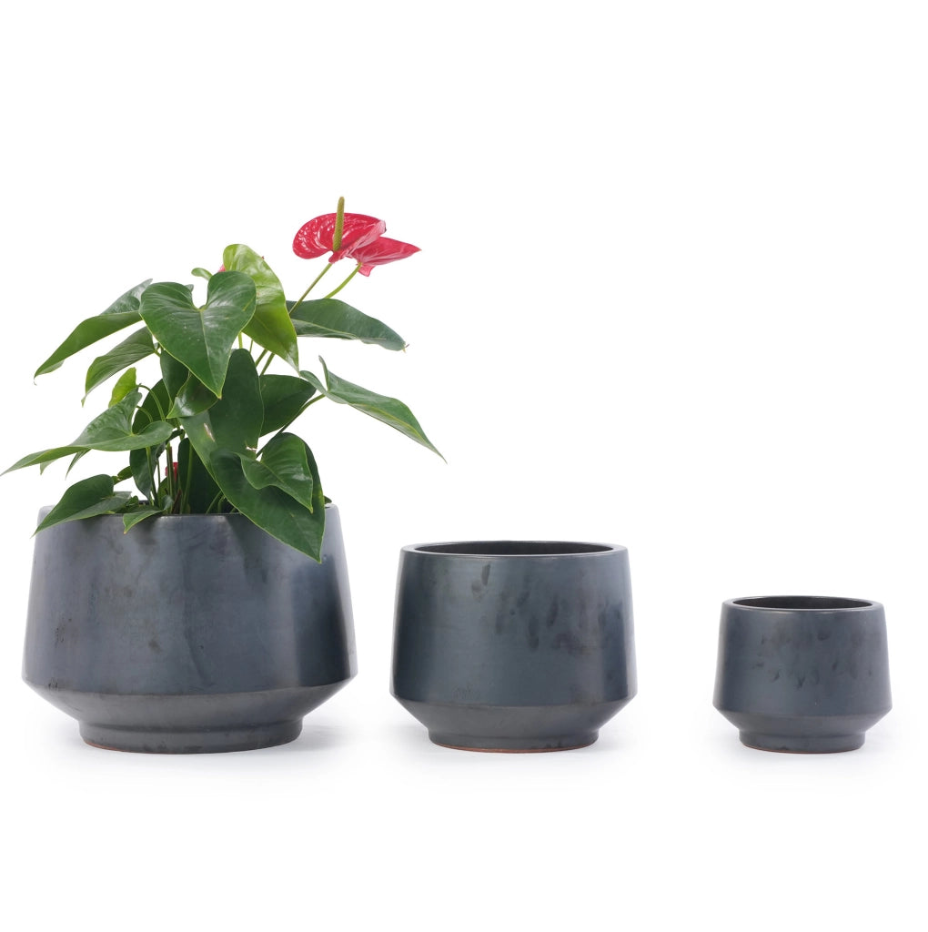 Vaso per piante ULEVR ? 22 cm in ceramica nero antico opaco con foro di drenaggio, per interni ed esterni