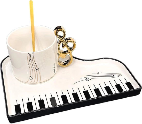 Moka ceramica con maniglia per appunti e tema pianoforte - Perfetta per gli appassionati di musica