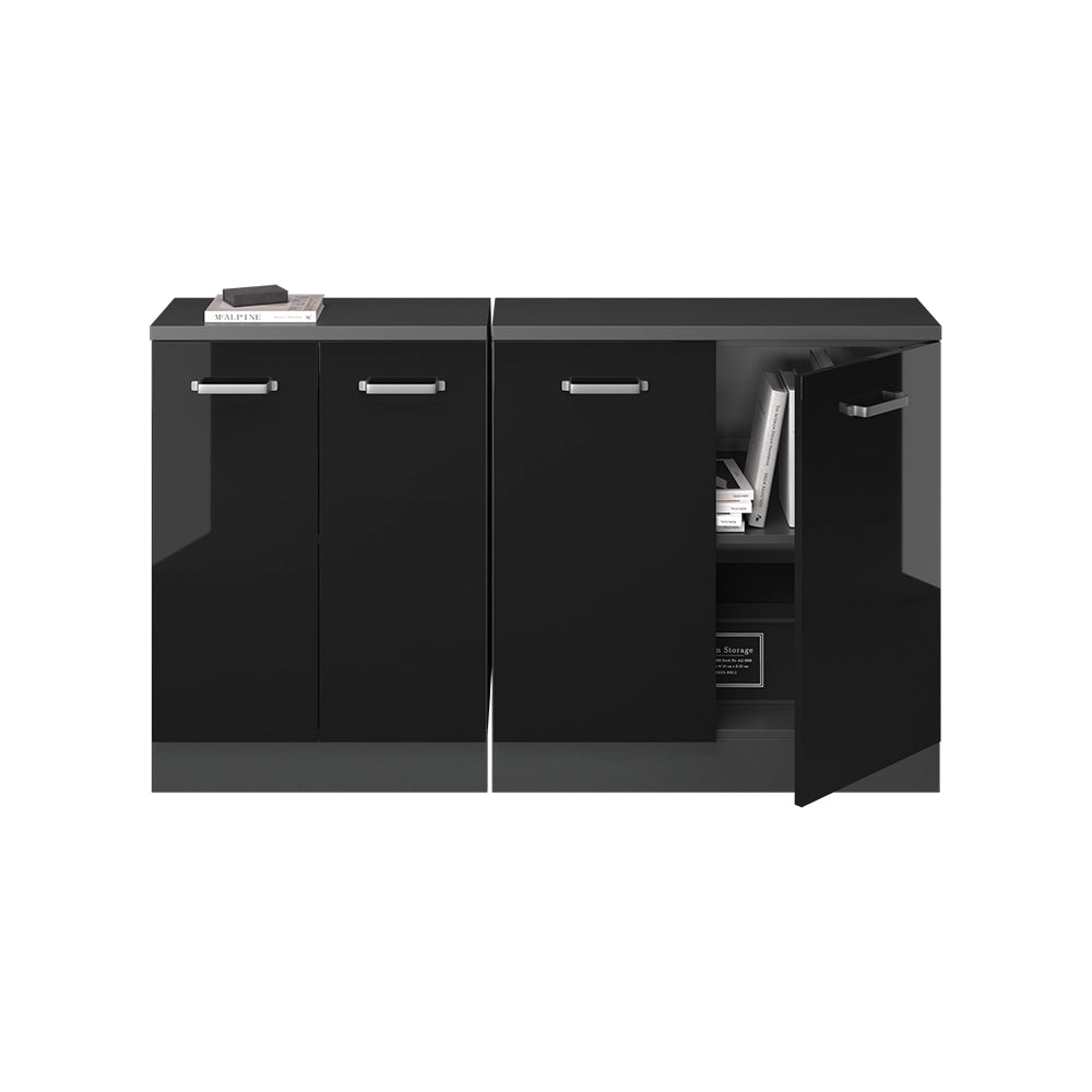 Mobile cucina sottotetto R-Line Nero lucido/Antracite 140 cm Set di 2 carcasse armadio profondità 60 cm Vicco