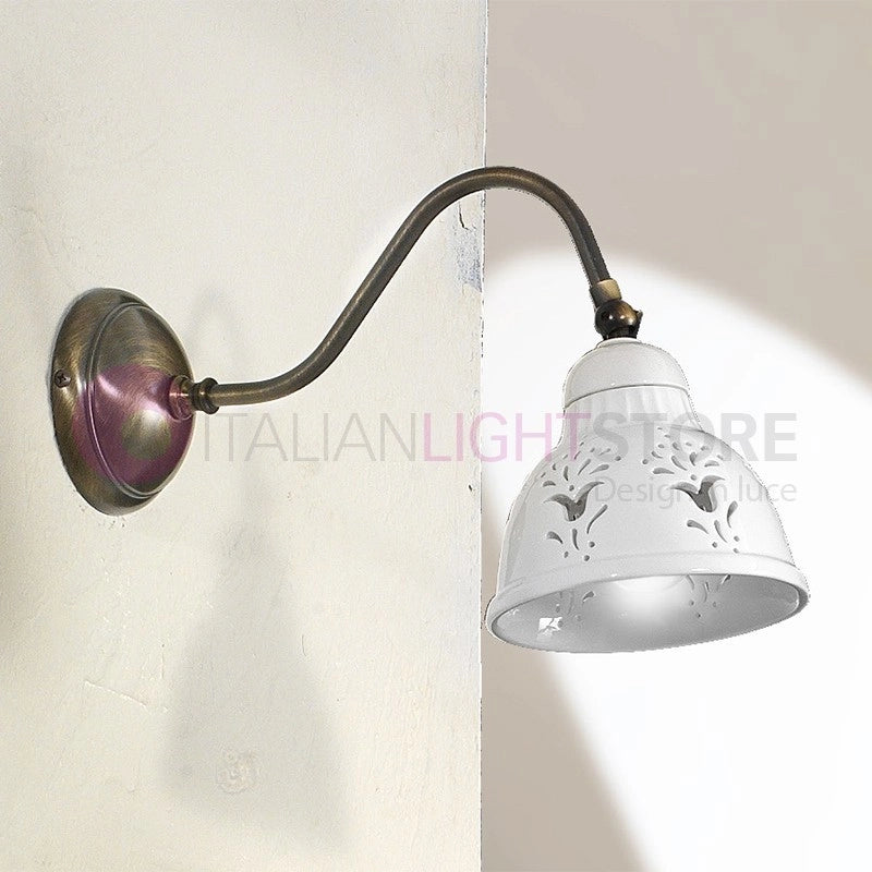 MASSERIA Applique con Braccio Ottone E Ceramica Rustico Country